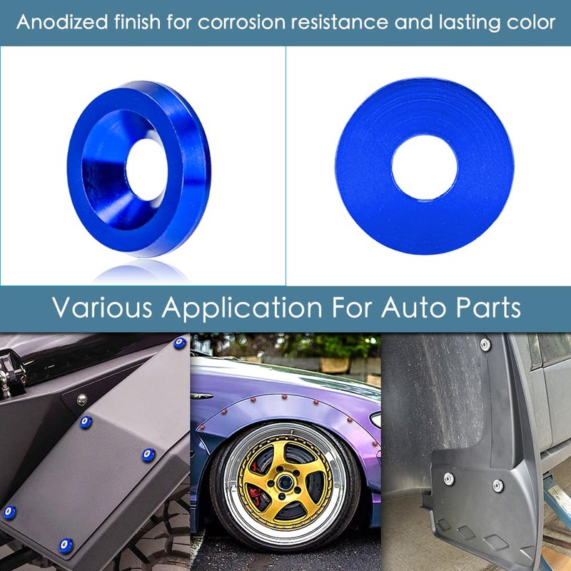 Rolling Gears M6 Blue Flat Anodized Aluminum Washer Bolt Kit, 32-Piece Hardware Kit for Widebody, Fender Flares, Bumpers, Mud Flaps and Engine Bay Dress-Up - Image 2